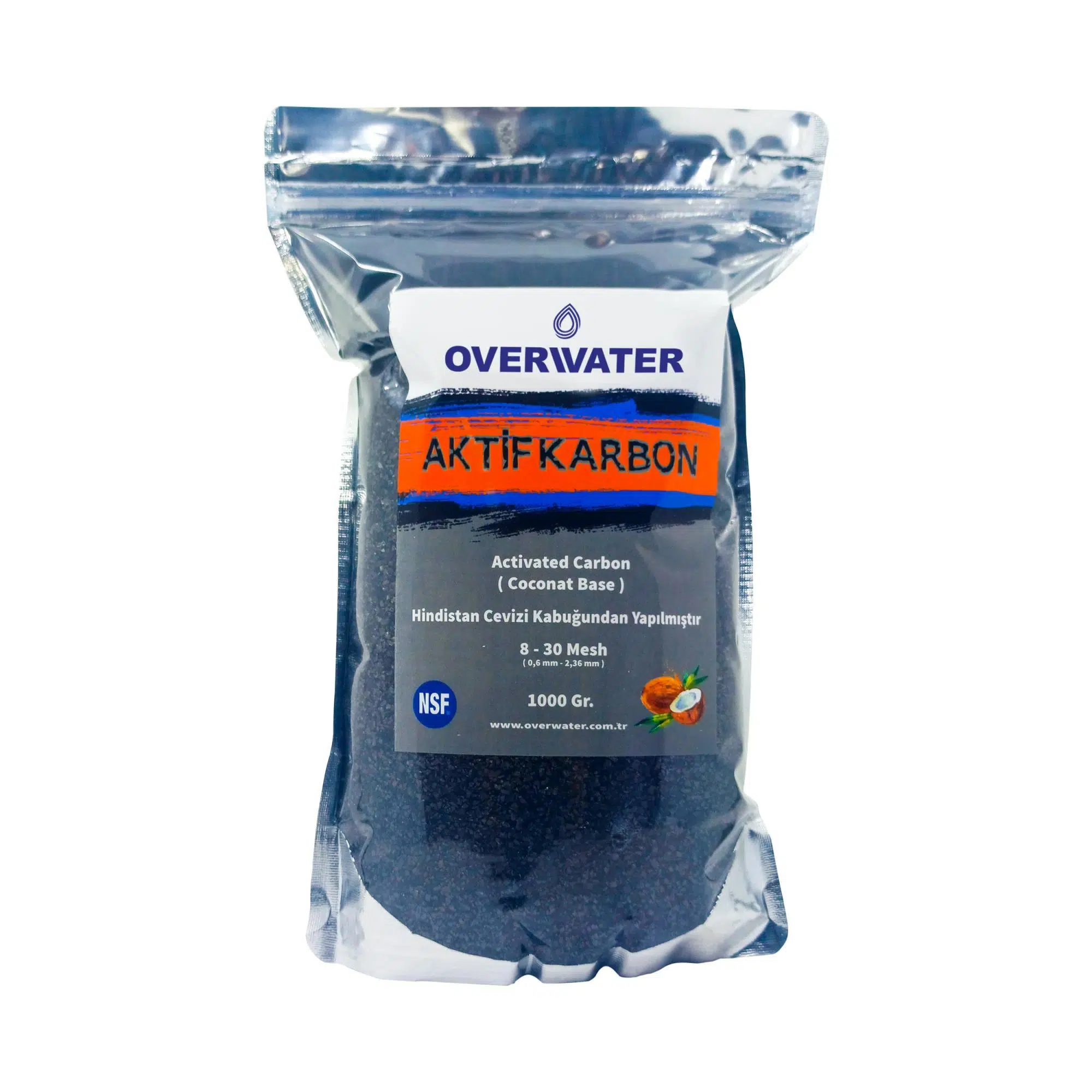 OverWater Aktif Karbon Coconut Bazlı (1 KG) 1000 Gr Hindistan Cevizi Kabuğu